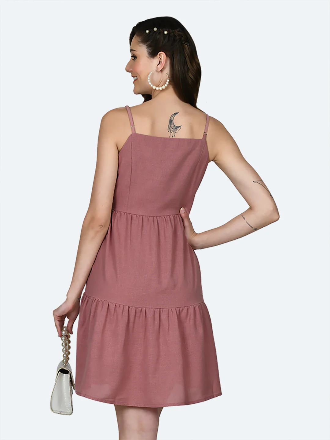 Pink Solid Short Dress - Image 4