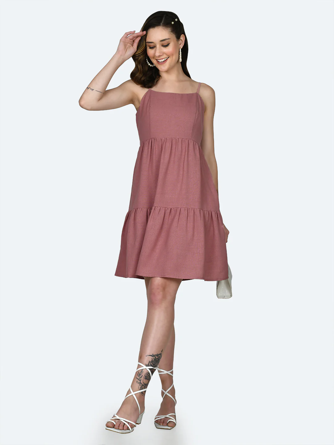 Pink Solid Short Dress - Image 5