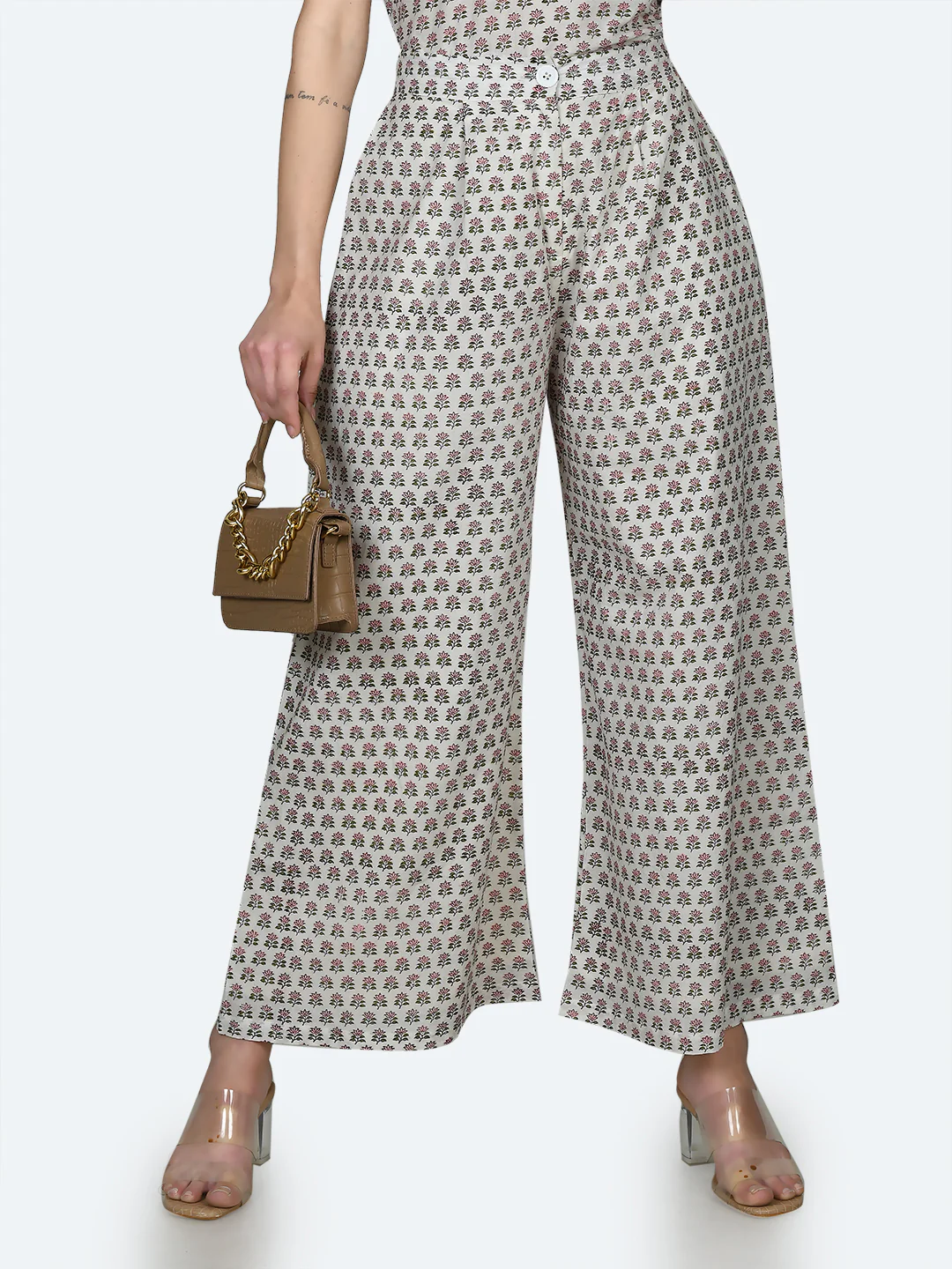 White Floral Print Trousers - Image 2