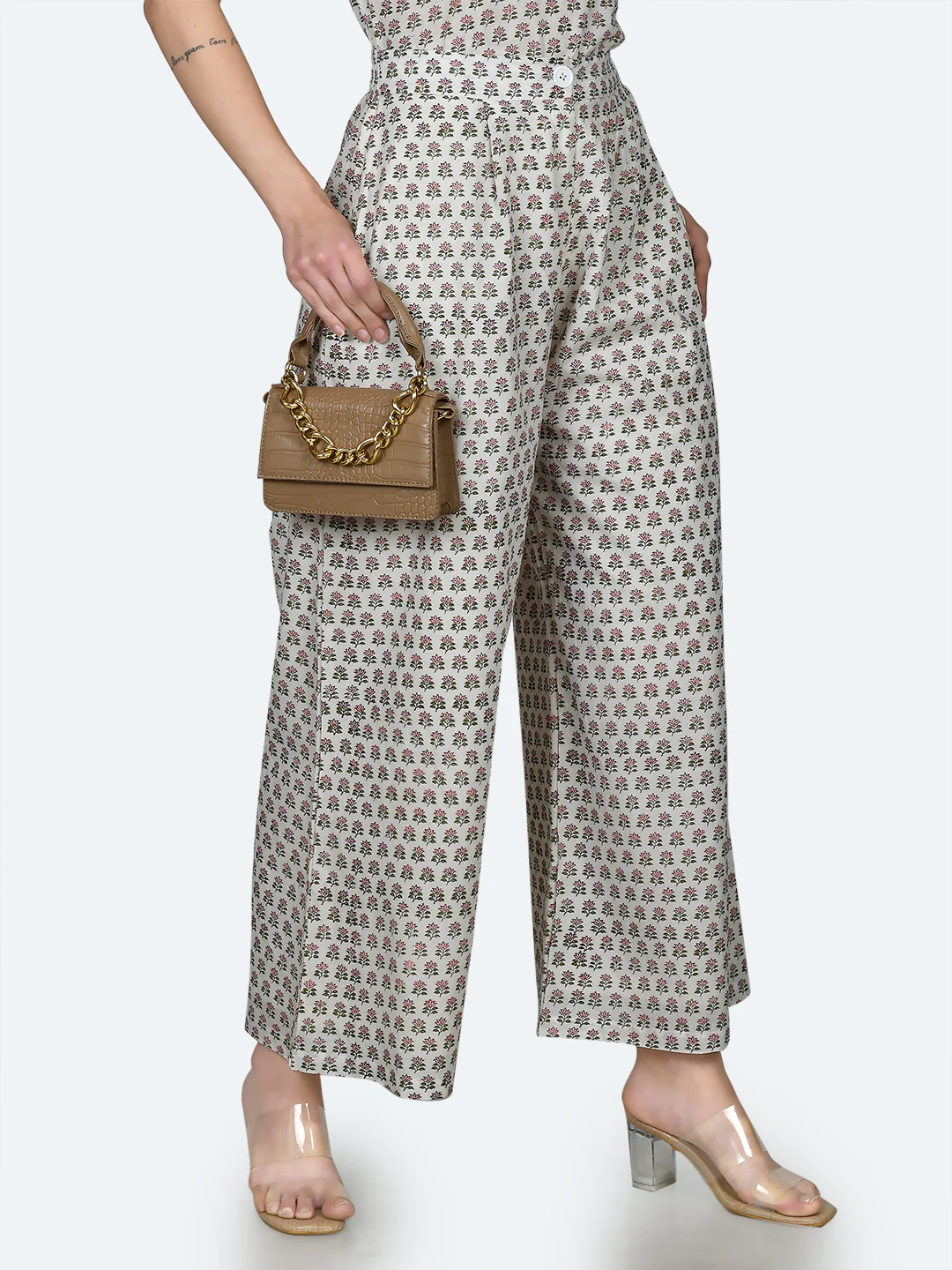 White Floral Print Trousers - Image 3