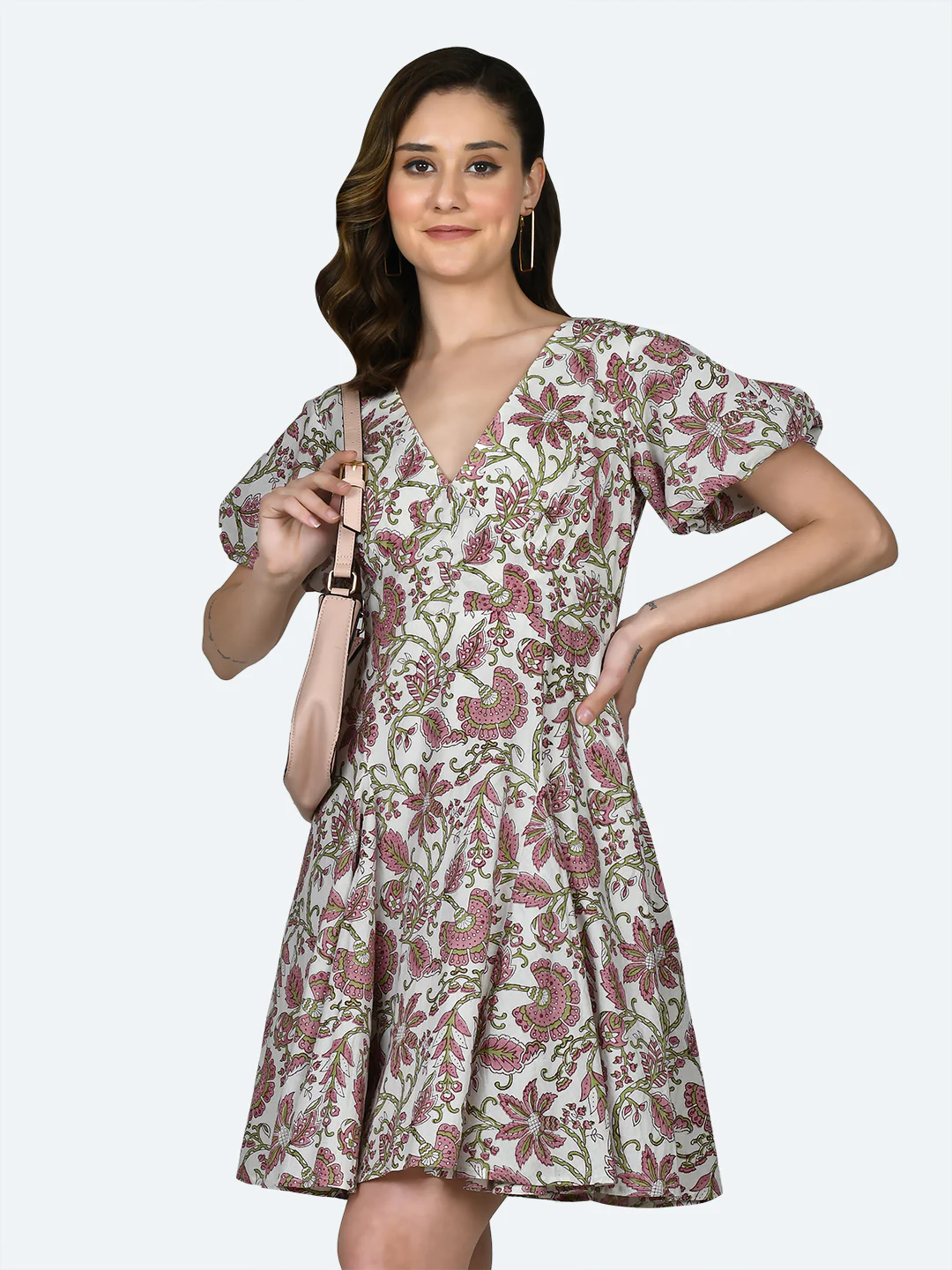 White Tropical Print Short Dress - Image 3