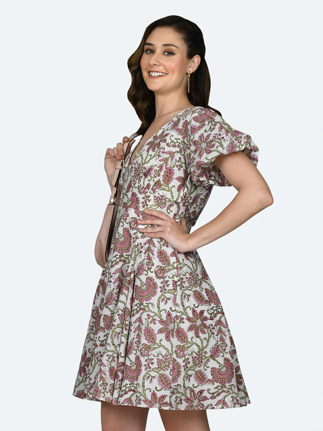 White Tropical Print Short Dress - Image 4