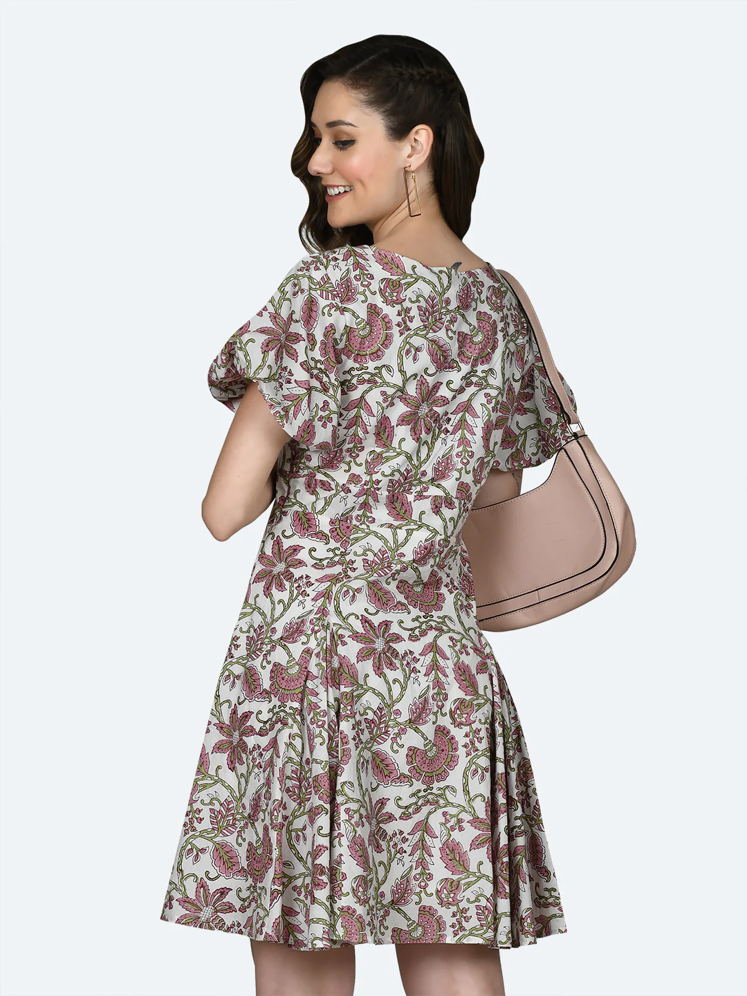 White Tropical Print Short Dress - Image 5