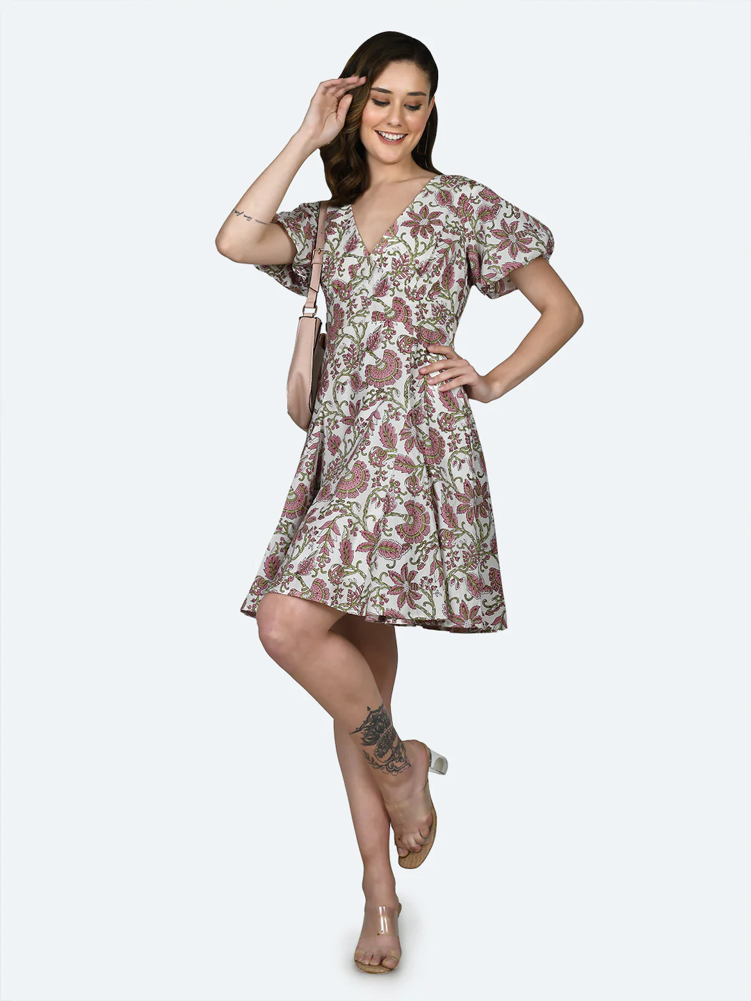 White Tropical Print Short Dress - Image 6