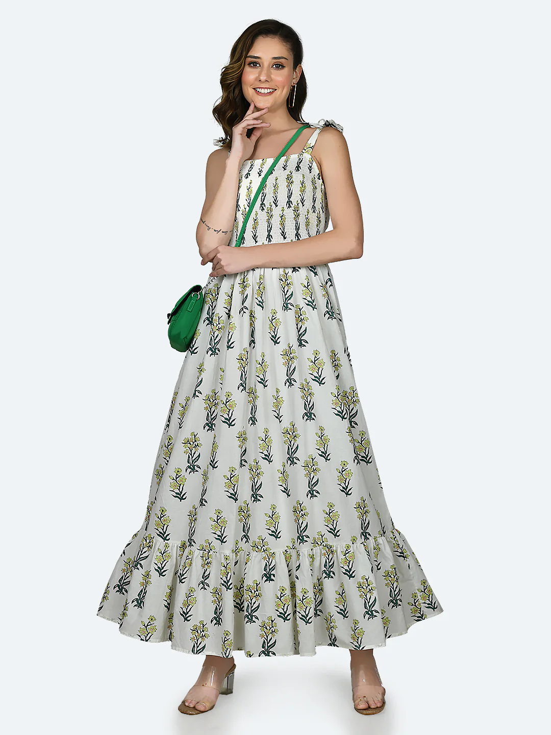 White Tropical Print Maxi