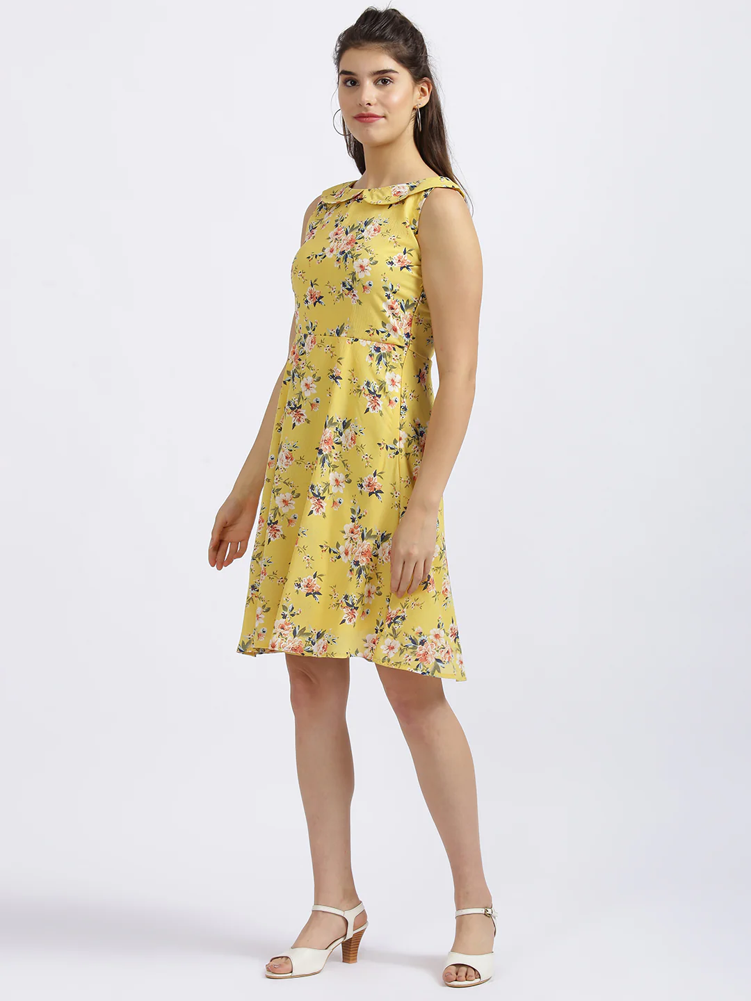 Yellow Floral Print Fit & Flare Dress - Image 2