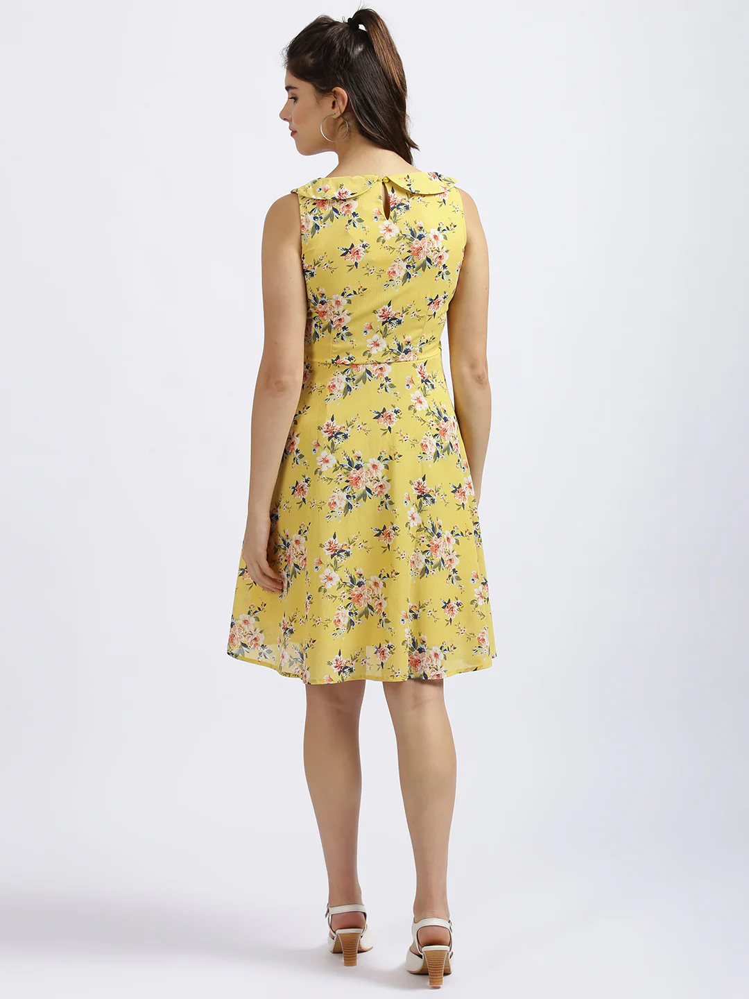 Yellow Floral Print Fit & Flare Dress - Image 4