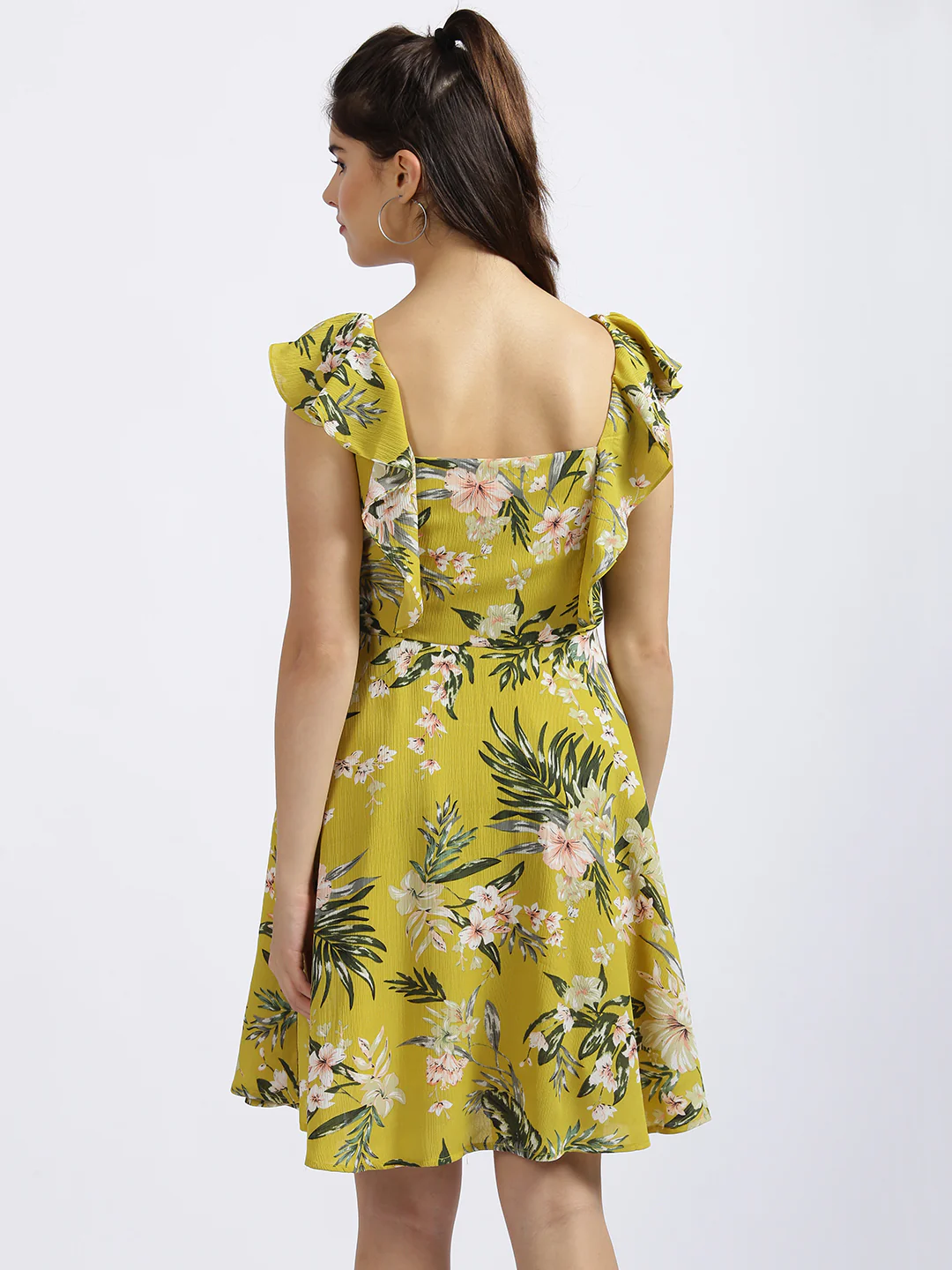 Yellow Floral Print Fit & Flare Dress - Image 4