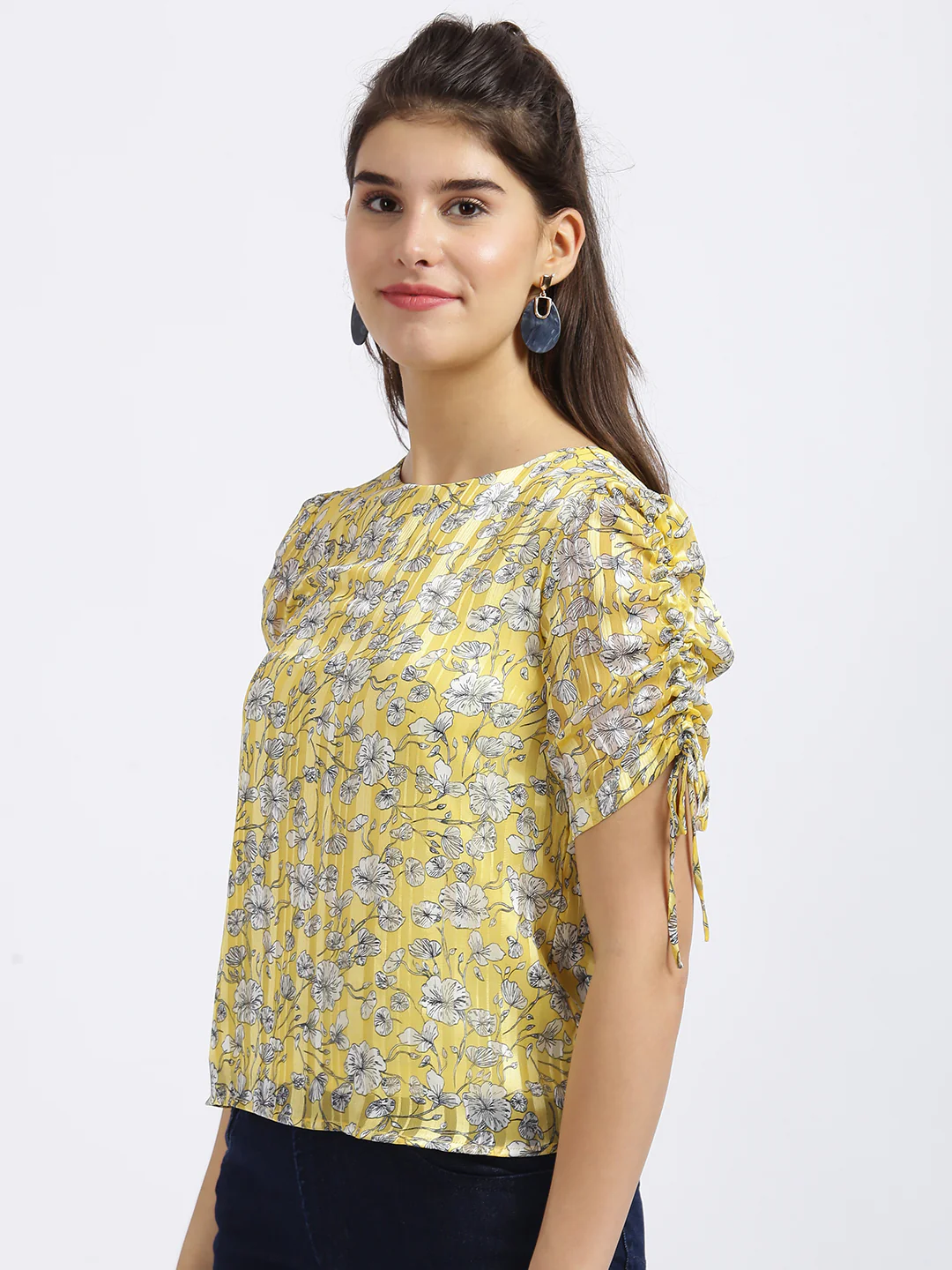 Yellow Floral Print Tie-Up Top - Image 2