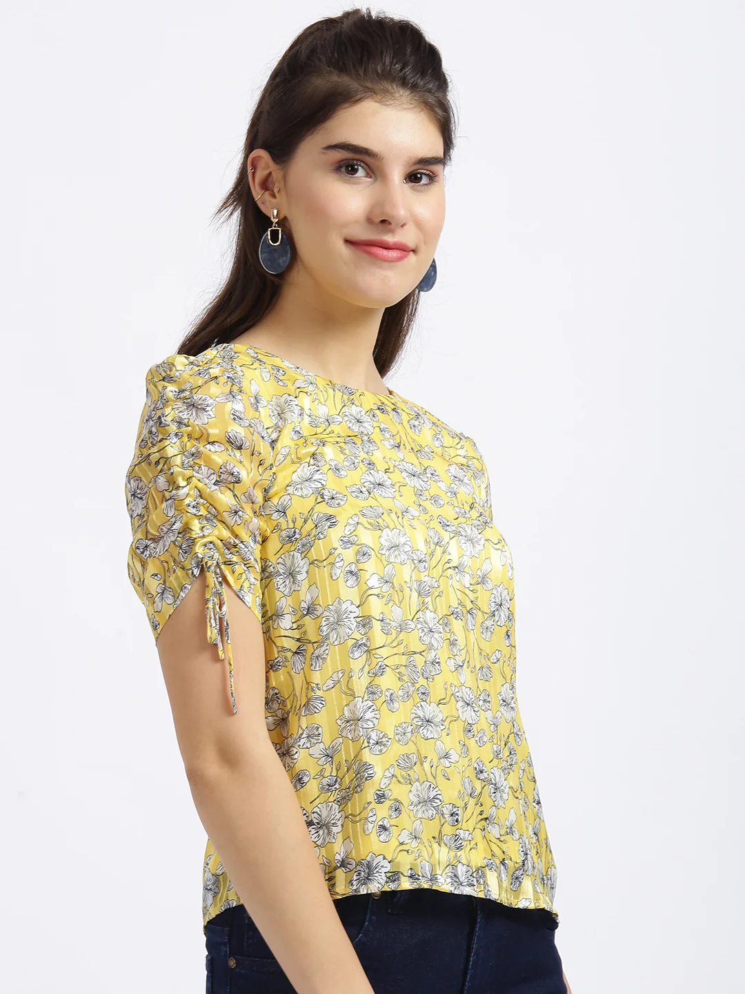 Yellow Floral Print Tie-Up Top - Image 3