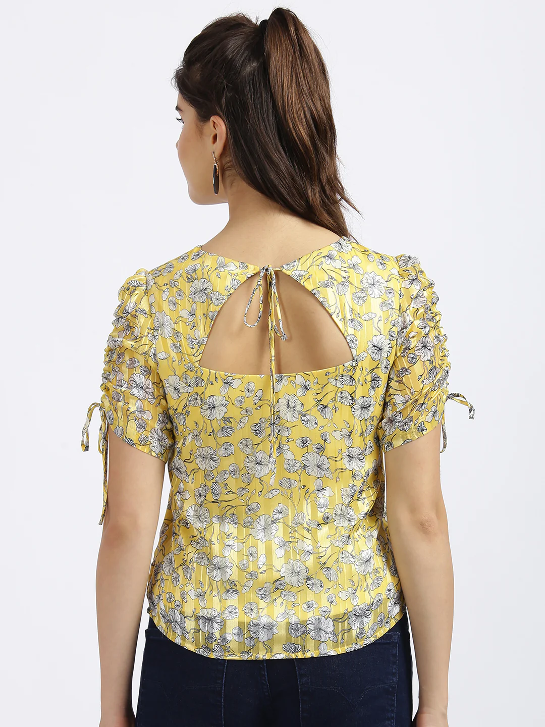 Yellow Floral Print Tie-Up Top - Image 4