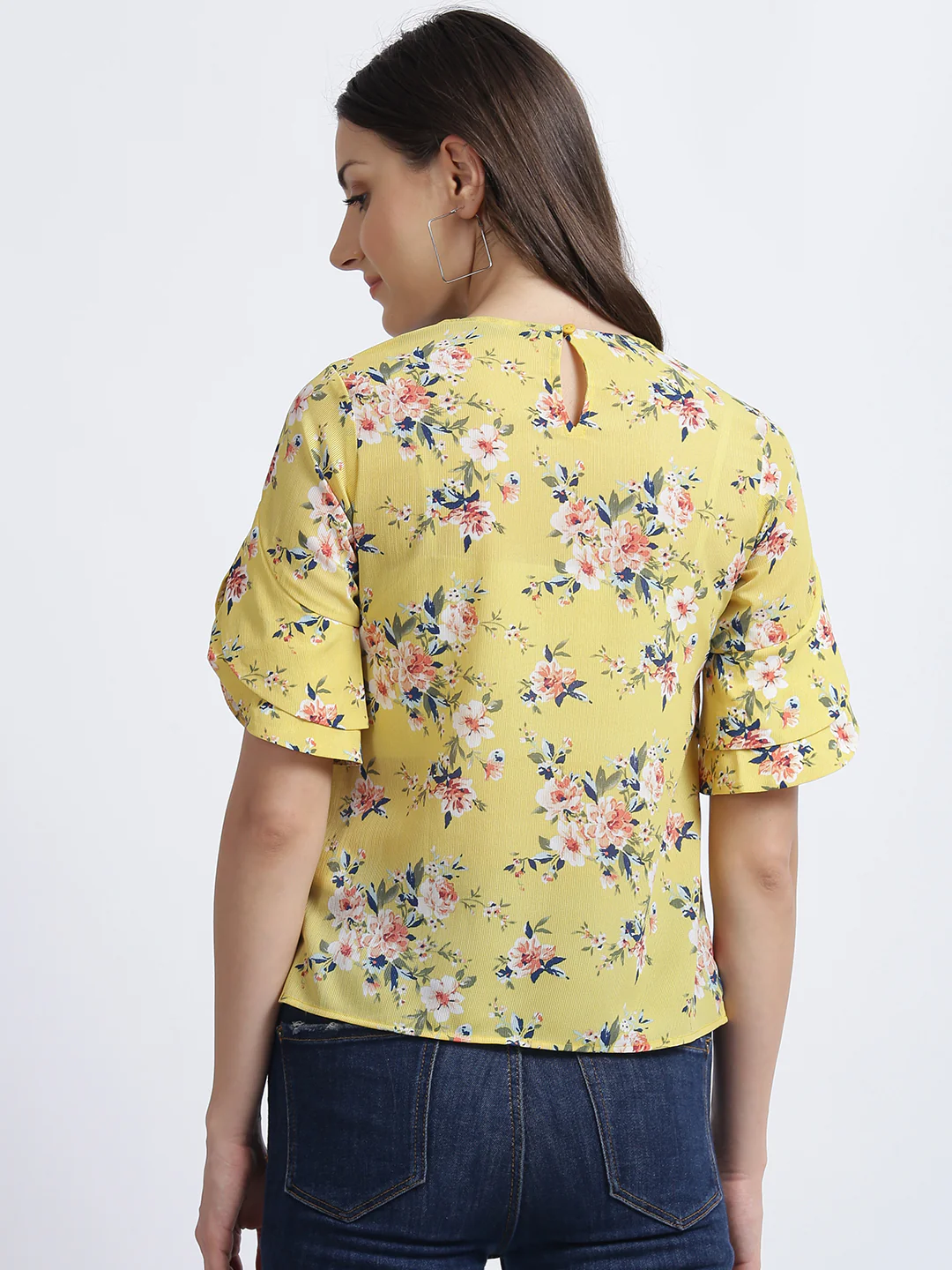 Yellow Floral Print Regular Top - Image 5