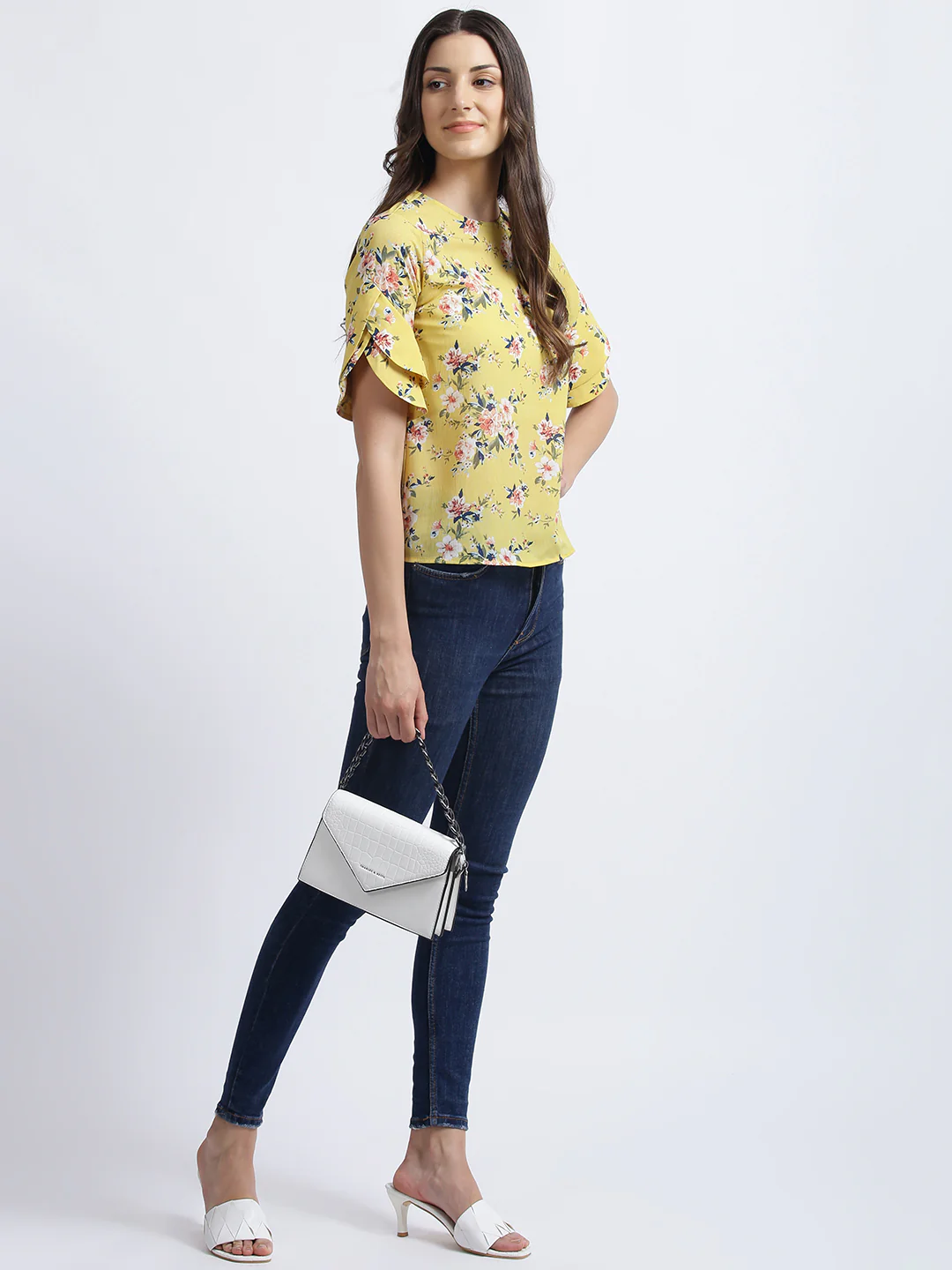 Yellow Floral Print Regular Top - Image 6