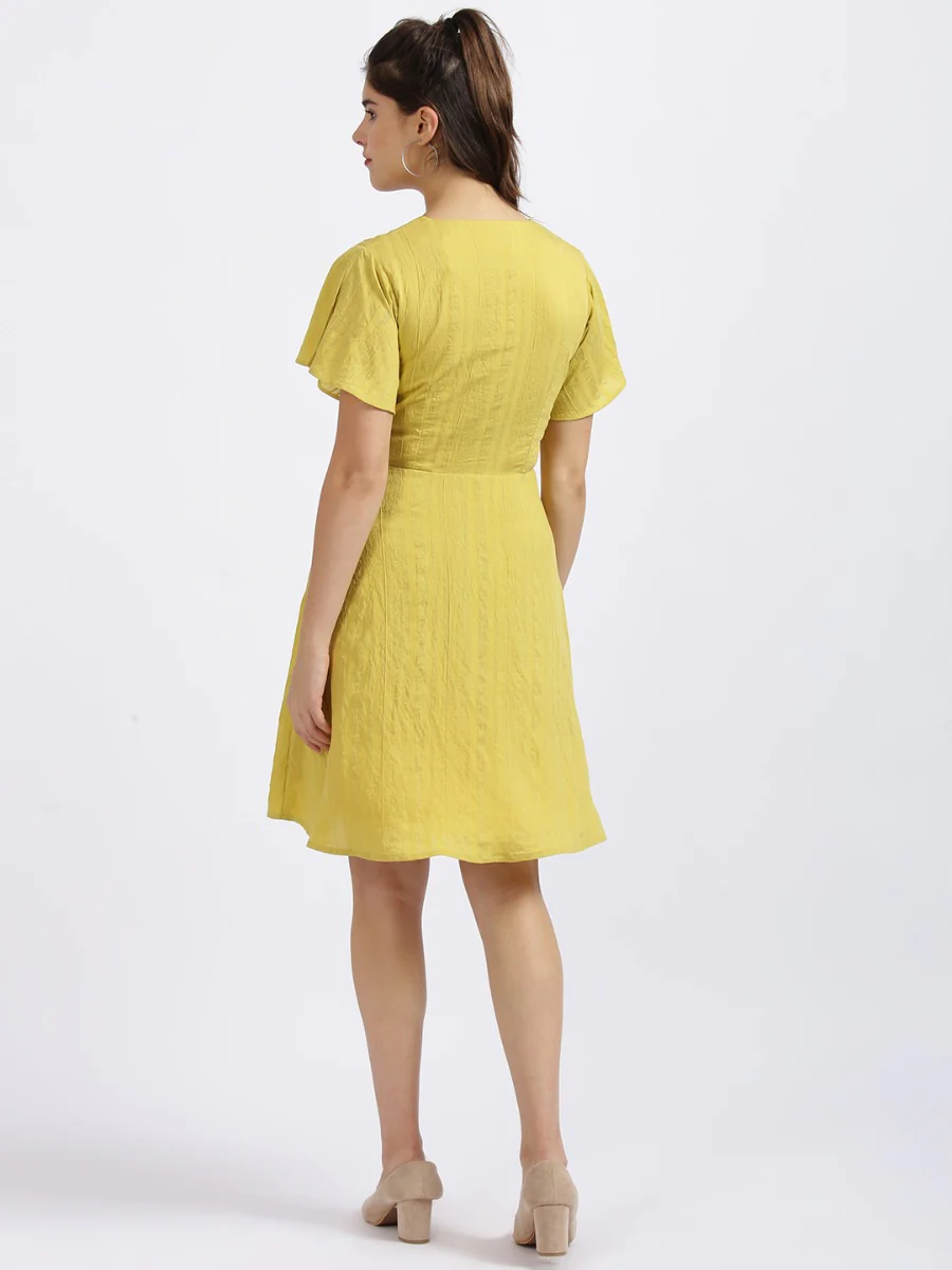 Yellow Self Design Fit & Flare Dress - Image 5