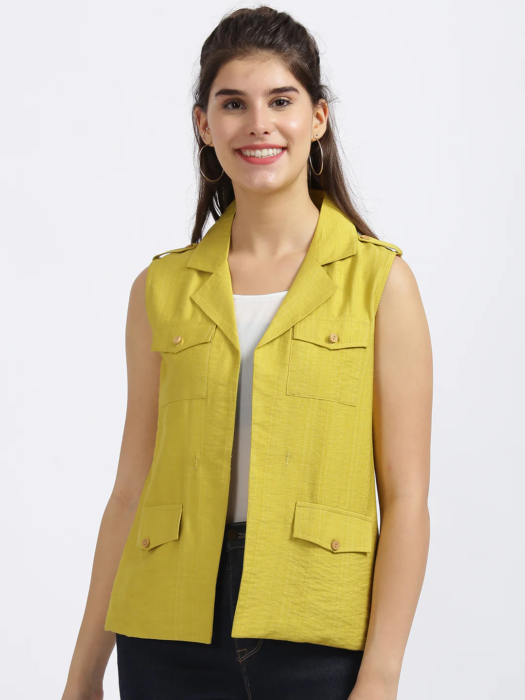 Yellow Solid Regular Jacket - Image 2