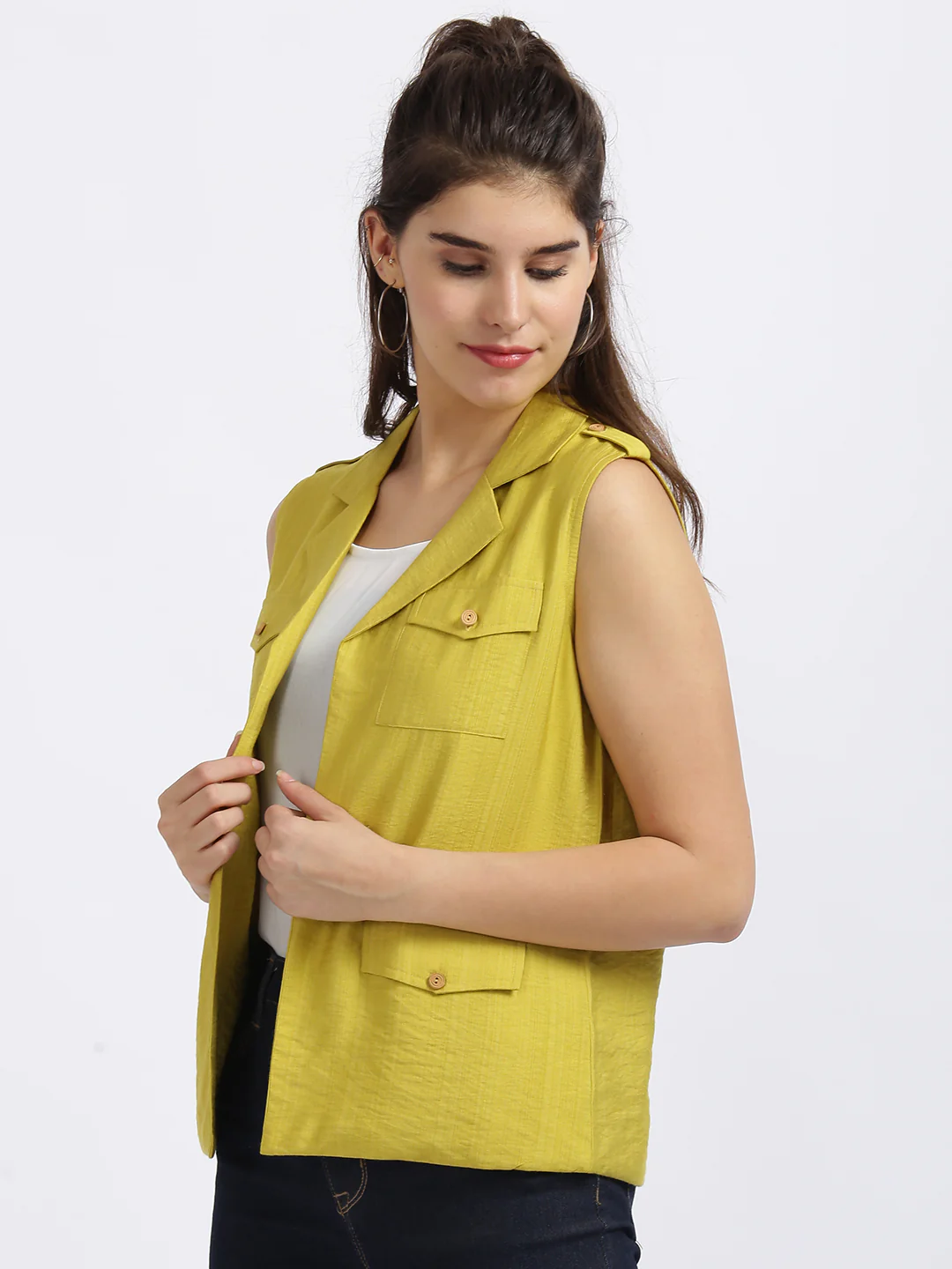 Yellow Solid Regular Jacket - Image 3