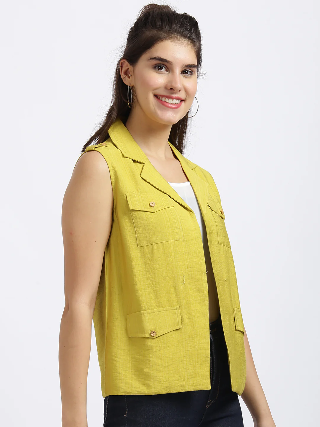 Yellow Solid Regular Jacket - Image 4